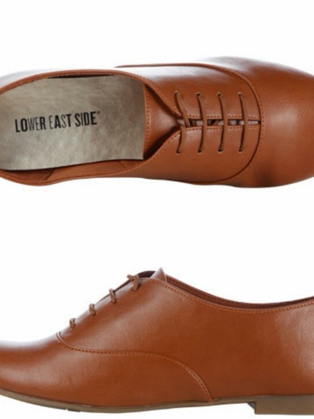 Cognac Brown Lace-Up Round Toe Oxford Flats Women’s Size 6.5